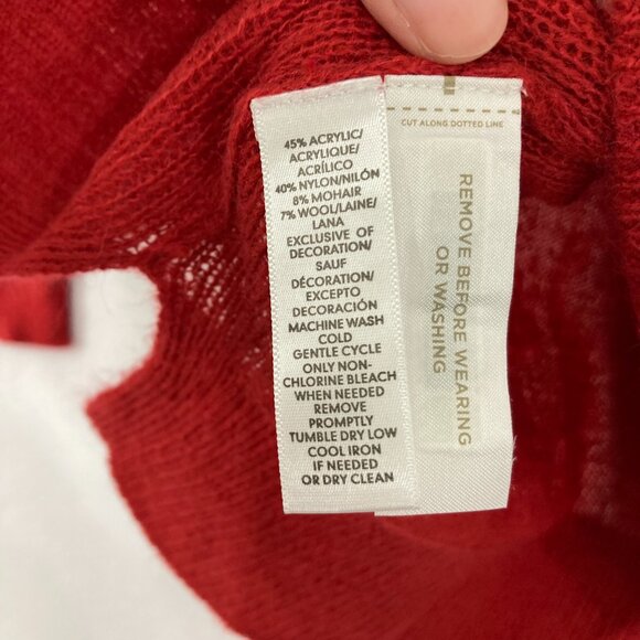 New LOFT Large Red Embroidered Graphic Wool Mohair Blend Light Sweater Holiday - Picture 8 of 10